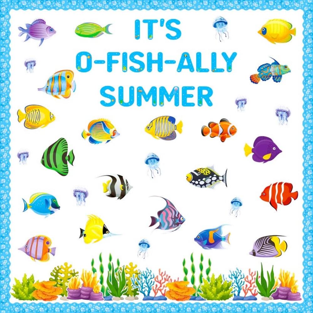 Kids Room Classroom Teaching Poster Kit w/Fish Jellyfish Ocean Flora Cutouts